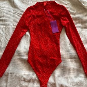 Fendi X Skims Red Mock Neck long sleeve, size XS